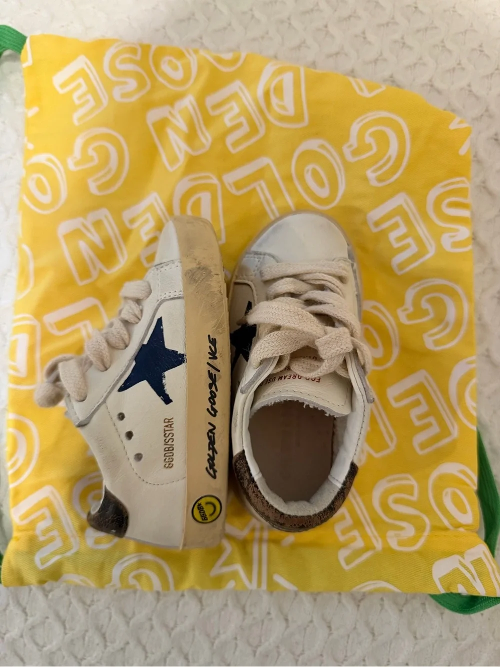 Golden Goose Kids White Leather Sneakers with Navy Star Accent